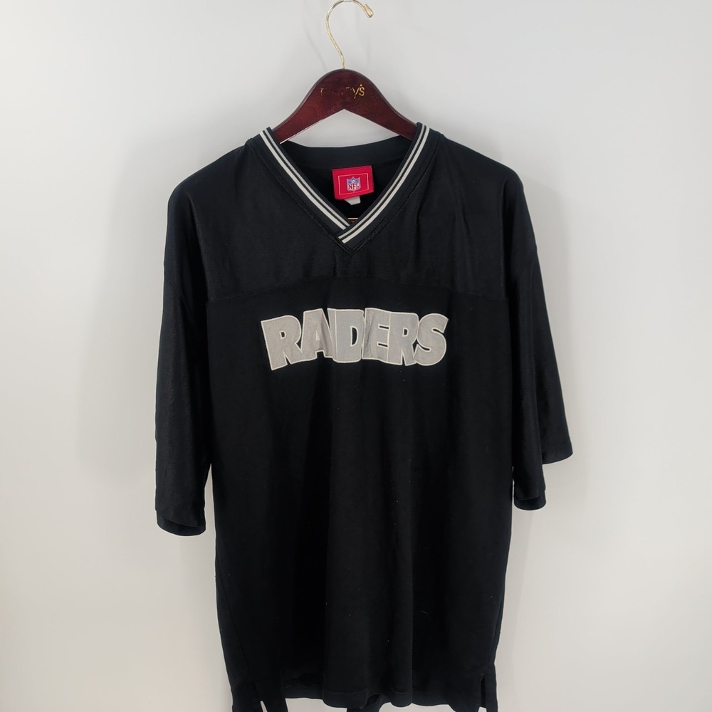 VTG Y2K‎ Los Angeles Raiders Football NFL Castrol Mens Black V-Neck Jersey Sz L